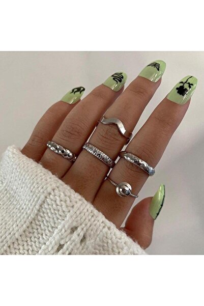 Pursehuit Set de 5 inele argintii, diverse forme, Nansy C1