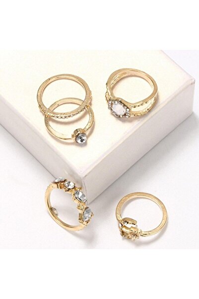 Pursehuit Set de 5 inele aurii, cu pietre, Femme C4