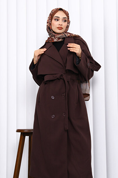İmajButik Brown Kravuze Collar Lined Cashmere Coat