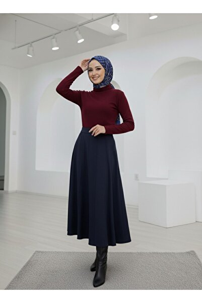 Foremia Çıma Detailed Segmented Skirt-Navy Blue