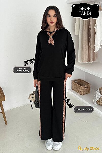 AYMELEK Women's Modal Set (with Gift Scarf Accessory) Wide Leg Sports Bottom Top Set