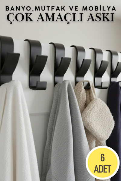 Roza's Home 6 Adet Mutfak Banyo Dolap Askılığı Havlupan Askılığı Pratik Askı