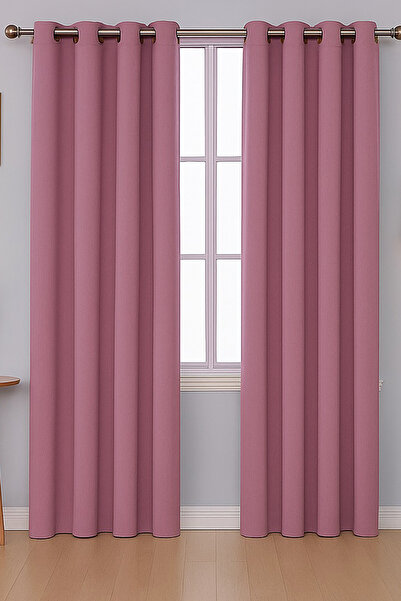 De'Vor Kadife Dokulu Fon Perde Kuş Gözlü Dikim Rustik Için Uygun - Pembe Fon Perde