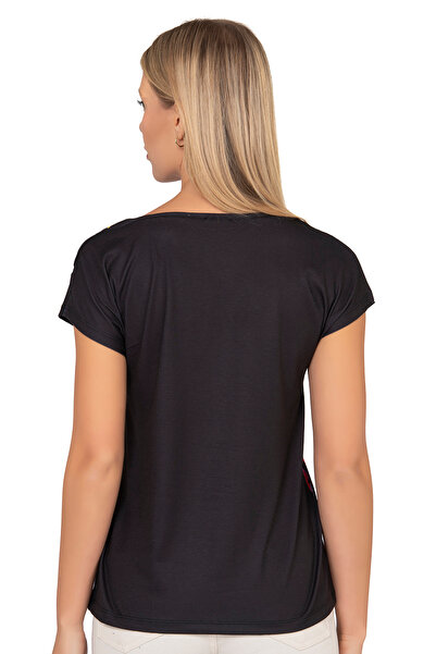 ÖZKAN underwear Özkan 25909 Women's Flexible Comfortable Floral Printed Stretch Fabric Short Sleeve Knitted Blouse