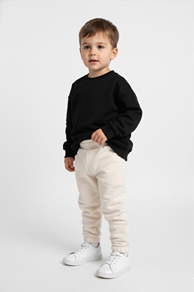 LUESS Boy's 100% Cotton Sweatpants with Elastic Waist and Legs - Ecru (3-4 Years Old 8-9 Years Old)