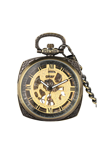 Gorben Ceas de buzunar P009 Bronz-Auriu - Mecanic Steampunk, Cifre Romane, La...