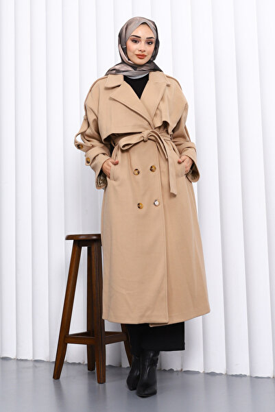İmajButik Mink Kravuze Collar Lined Cashmere Coat