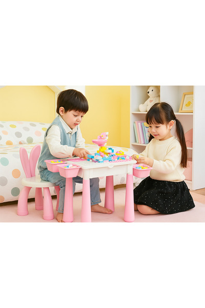 OEM Multifunctional table 80 pieces compatible Lego Duplo + chair – sand/water, homework and dining table