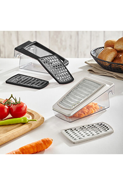 Mons 2-Blade Grater with Bowl Qlux Ideas Stainless Steel Grater L-00669 (White) Bpa-Free Grater