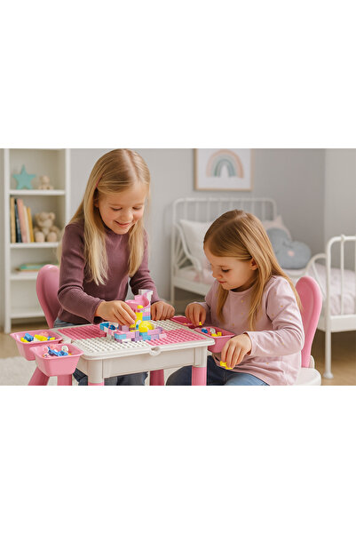 OEM Multifunctional table 80 pieces compatible Lego Duplo + chair – sand/water, homework and dining table