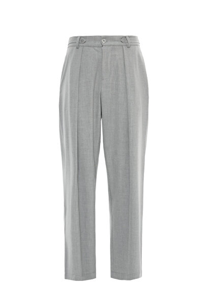 MORREZ Harper // Pileli Kemer Detaylı Dokuma Pantolon Gri