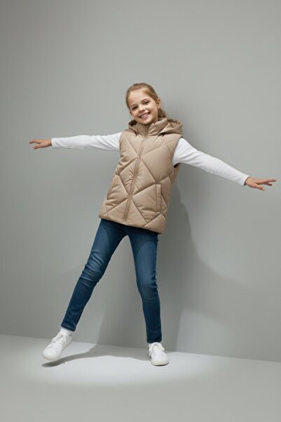 ASYAKİDS CLUB Girl's Hooded Pocket Lined Waterproof Seasonal Puffer Vest