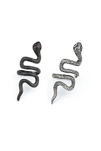Pursehuit Set de 2 inele, reglabile în formă de șarpe, negre și argintii, Terrie C3