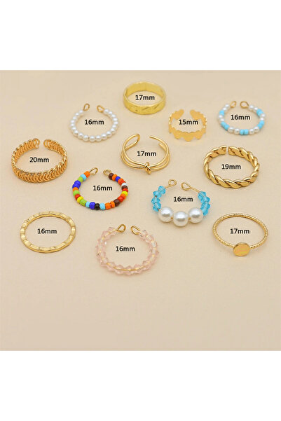 Pursehuit Set de 12 inele, aurii, cu mărgele și perle colorate, Alena C2