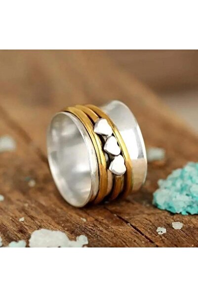 Pursehuit Inel argintiu, lat, cu inimioare și cercuri aurii, Nemo C2 - 7 (circumferință: 54,5 mm)