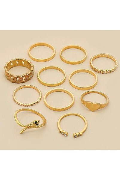 Pursehuit Set de 11 inele aurii, cu șarpe și pietre, Filipa C1