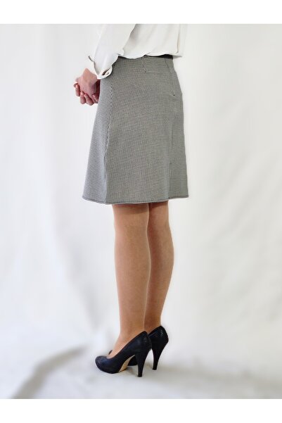 YAXİ High Waist Woven Fabric Knee-Length Hawkshaw Patterned A-Line Skirt
