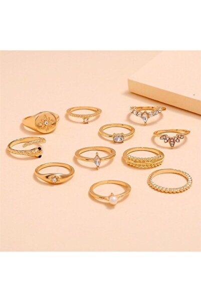 Pursehuit Set de 11 inele, aurii, cu pietre, Debbi C1