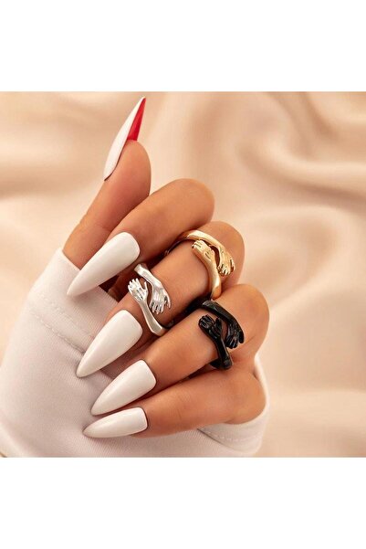 Pursehuit Set de 3 inele, auriu-argintiu și negru, Solvor C6