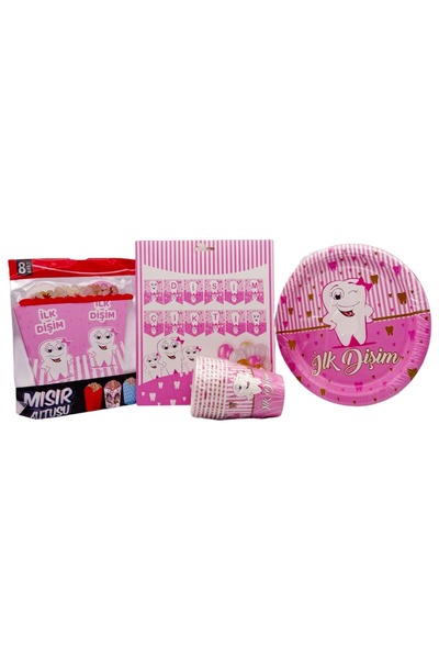 MODGER Kız İlk Dişim Çıktı Parti Set Diş Buğdayı Parti Seti Kız 8 Kişilik.