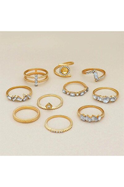 Pursehuit Set de 10 inele, aurii, cu pietre, Nessi C1