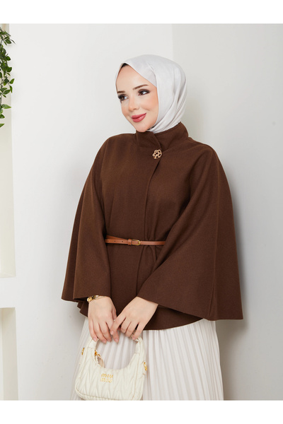 SERRA MODA Women's Belted Brooch-Buttoned Cashmere Poncho