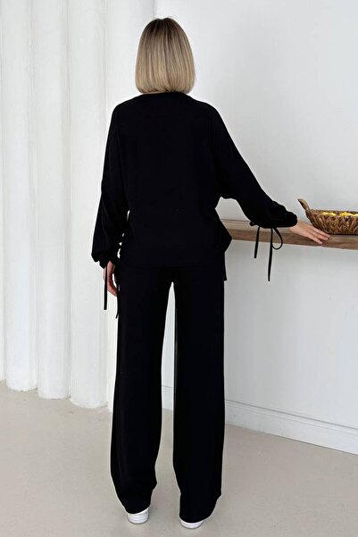 VAGGON Ruched Detail Blouse and Wide Leg Pants Set