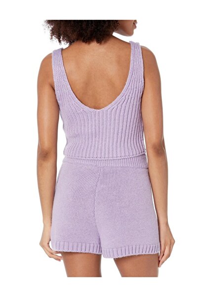 The Drop Sylvie women's short knitted V-neck tank top, lilac, size XXS,