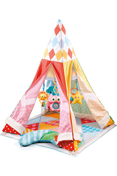 OEM 2-in-1 educational play mat tent, multicolor, with rattle and crescent pillow