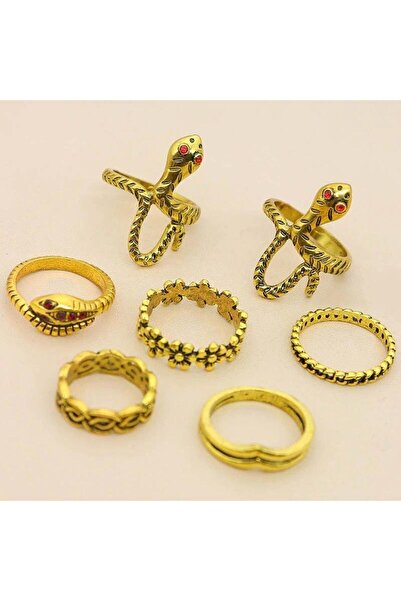 Pursehuit Set de 7 inele aurii, formă de șarpe, cu pietre, Tabea C4