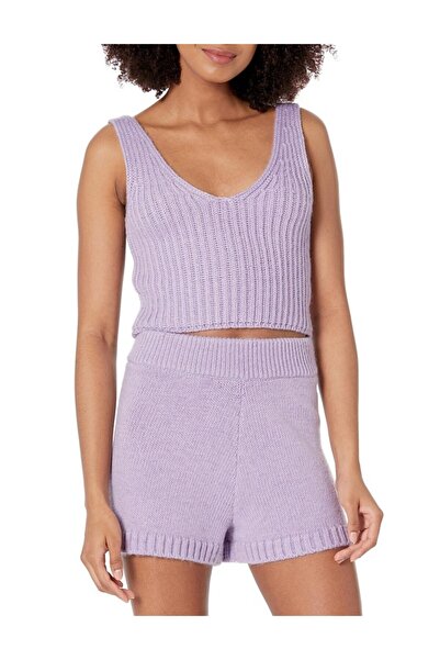 The Drop Sylvie women's short knitted V-neck tank top, lilac, size XXS,