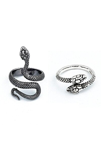 Pursehuit Set de 2 inele, reglabile argintii, formă de șarpe, Telma C3