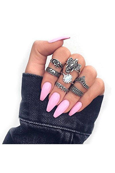 Pursehuit Set de 7 inele, argintii cu pietre, Alberta C4