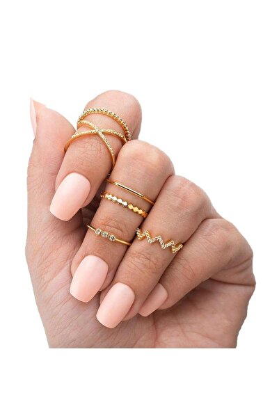 Pursehuit Set de 6 inele aurii, cu pietre, Fenja C1