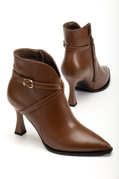 Pier Vino Taba Genuine Leather Boots with Fuspet Soles, Calypso Heel, Pointed Toe, Stylish, Comfortable and Relaxing