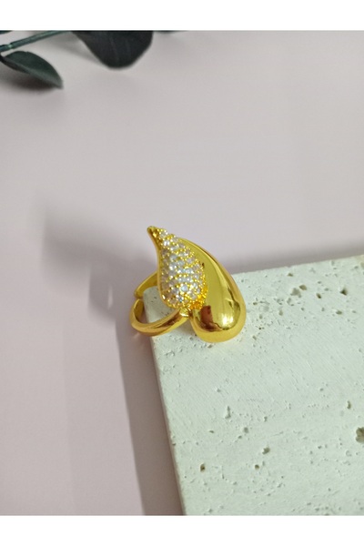 mos&more Steel Gold Stone Adjustable Drop Ring