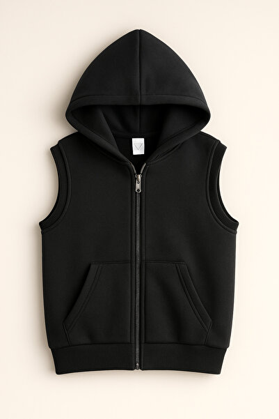 Uğur bebe “İçi Ş Fleece-Lined K Hooded Black Children's Vest – Warm, Soft and Very Comfortable Winter Model”