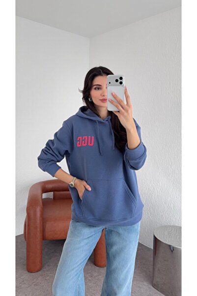 HAZELANNA Navy Blue Sweatshirt with Kangaroo Pocket