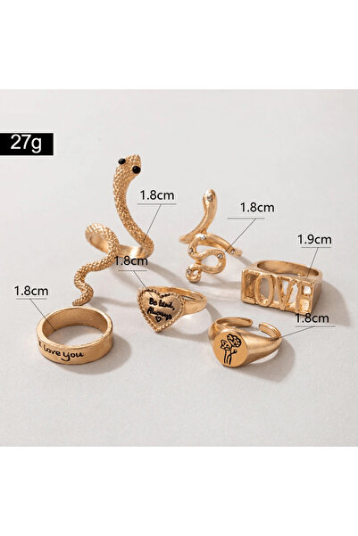 Pursehuit Set de 6 inele, aurii cu șarpe, Biggie C6