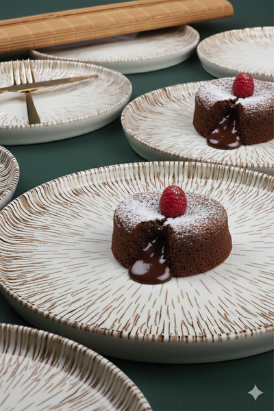 Home Solvera Line Pattern Digital Printing Porcelain Cake Plate Set of 6