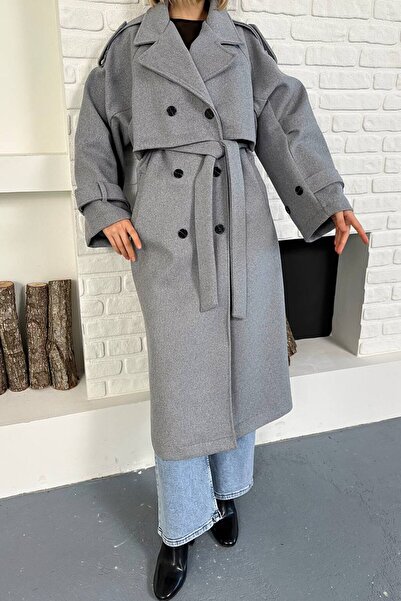 VAGGON Oversized Belted Double Button Long Coat