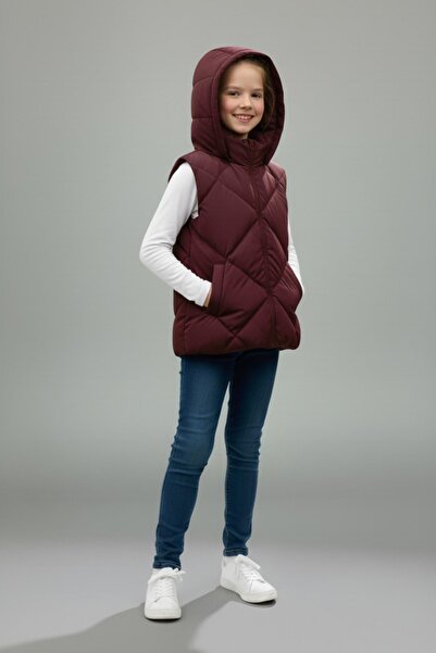 ASYAKİDS CLUB Girl's Hooded Pocket Lined Waterproof Seasonal Puffer Vest