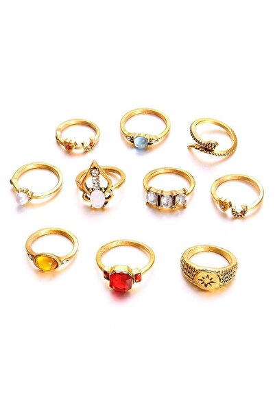 Pursehuit Set de 10 inele aurii, cu pietre, Myles C1