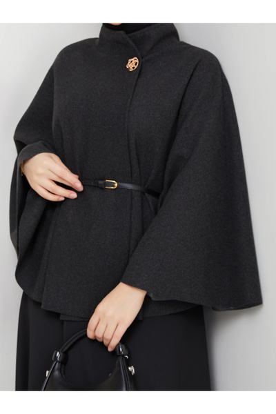 SERRA MODA Women's Belted Brooch-Buttoned Cashmere Poncho