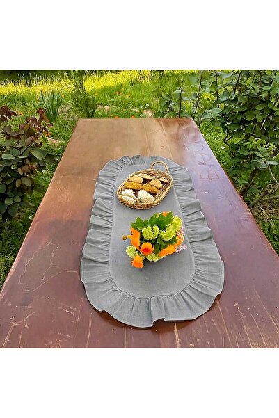 LILYUM Gray Fully Ruffled Oval Runner 30X80 cm