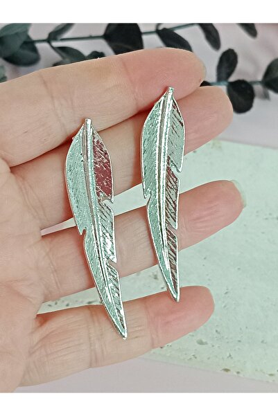 mos&more Silver Long Light Leaf Earrings