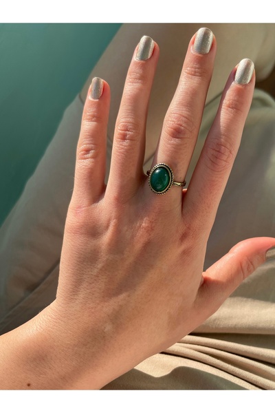 BETTY BLUE Doğal Yeşil Akik Etnik Ayarlanabilir Yüzük