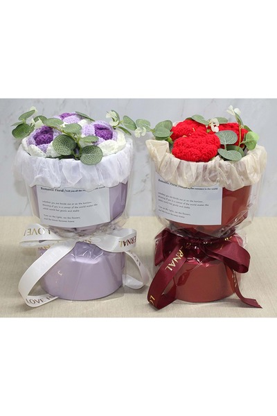 Store Buchet de trandafiri romantici tricotat manual – Floare decorativa lucr...