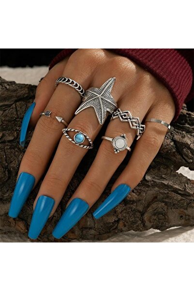 Pursehuit Set de 7 inele, argintii cu pietre, Nanie C3