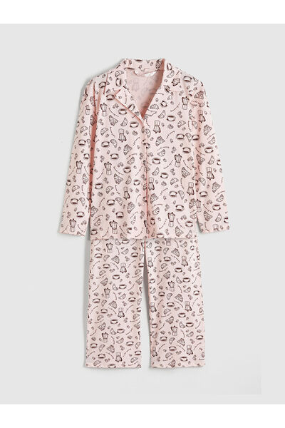 LC Waikiki طقم بيجامة نسائي منقوش بياقة قميص